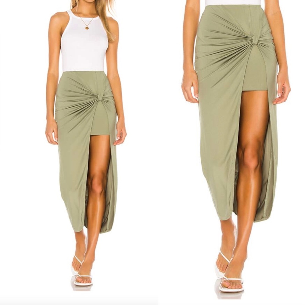 Superdown Olive Green Marie Midi Skirt